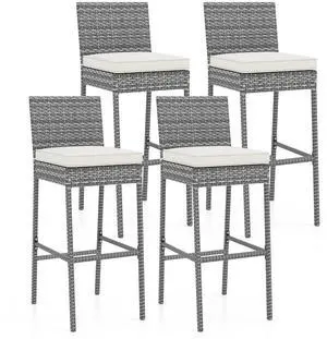 SlickBlue Patio Wicker Bar stools with Soft Seat Cushion and Cozy Footrest-Set of 4