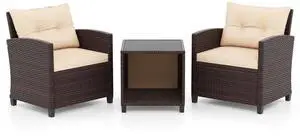 SlickBlue 3 Piece Patio Sofa Set Wicker Chairs and Coffee Table with Storage