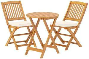 SlickBlue 3 Pieces Acacia Wood Patio Folding Bistro Set with Soft Cushions-Beige