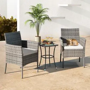 SlickBlue 2 Pieces Outdoor PE Rattan Armchairs with Cozy Seat Cushions-White