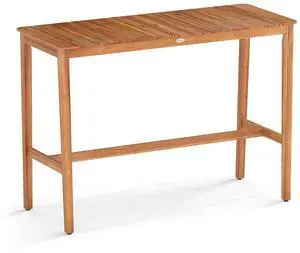 SlickBlue Acacia Wood Counter Height Table with Slatted Tabletop and Footrest Crossbar