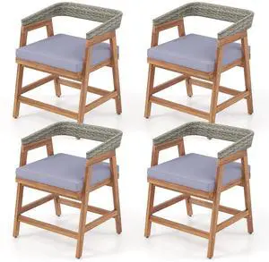SlickBlue Outdoor Acacia Wood Patio Wicker Dining Chairs Set of 4 with Seat Cushion