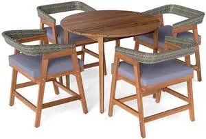 SlickBlue 5 Pieces Patio Dining Set with Cushions and PE Rattan Backrest for Garden and Backyard