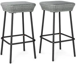 SlickBlue Patio Bar Stools Set of 2 with Rattan Seat and Footrest