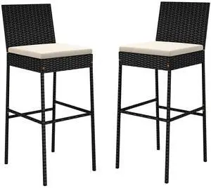 SlickBlue Patio Wicker Bar stools Set of 2 with Footrest and Backrest for Backyard