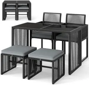 SlickBlue 5 Pieces Outdoor Conversation Set with Removable Cushions for Backyard Porch