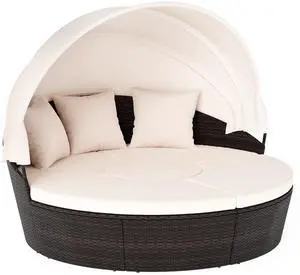 SlickBlue Patio Daybed with Retractable Canopy, Circular Design for Backyard or Balcony