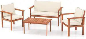 SlickBlue 4 Pieces Patio Furniture Set Acacia Wood Porch Chairs with Table