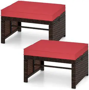 SlickBlue 2-Piece Outdoor Rattan Ottomans for Patio, Multipurpose Footstools or Extra Seating