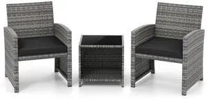 SlickBlue 3 Pieces Patio Furniture Set with Tempered Glass Coffee Table and Soft Seat Cushions