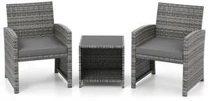SlickBlue Patio Seating Set with 2 Cushioned Chairs and Tempered Glass Table, 3-Piece Design