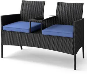 SlickBlue Patio Loveseat with Built-In Center Table for Backyard, Porch, or Balcony Seating