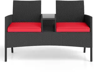SlickBlue 2-Seat Patio Loveseat with Built-In Table for Porch or Backyard Relaxation