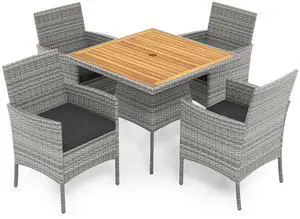 SlickBlue 5 Pieces PE Wicker Patio Dining Set Outdoor Acacia Wood Table and Chairs