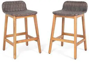 SlickBlue Solid Acacia Wood Bar Stools Set of 2 with Backrests and Footrests for Porch