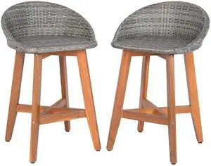 SlickBlue Outdoor Faux Rattan Bar Chairs Set of 2 with Ergonomic Backrests and Footrests-Grey