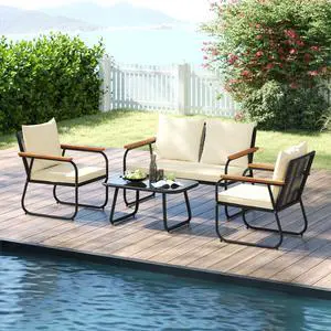 SlickBlue 4 Pieces Patio Furniture Set with Tempered Glass Coffee Table