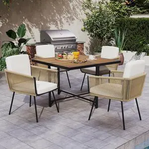 SlickBlue 5 Pieces Patio Dining Set with Acacia Wood Tabletop