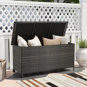 SlickBlue Indoor Outdoor 85 Gallon Storage Container with Waterproof Liner and Universal Wheels-Brown