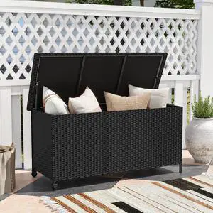 SlickBlue Indoor Outdoor 85 Gallon Storage Container with Waterproof Liner and Universal Wheels-Black