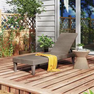 SlickBlue Outdoor Chaise Lounger Chair with Waterproof Rattan Textured PP Surface and 330 lbs Capacity-Brown