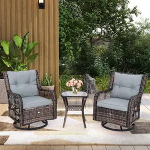 SlickBlue 3 Pieces Outdoor Swivel Rocker Set with Small Side Table-Grey