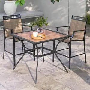 SlickBlue Patio Dining Table for 4 Square Bistro Table with Umbrella Holes