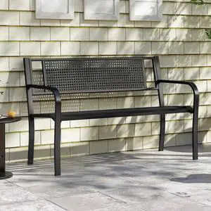 SlickBlue 50 Inches Garden Bench with Patterned Backrest and Curved Armrests-Black