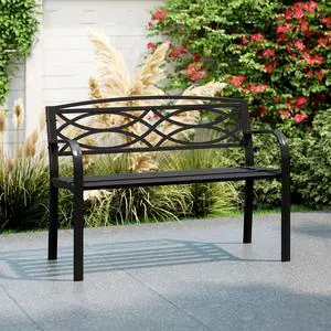 SlickBlue Garden Bench with Curved Armrests and Backrest-Black
