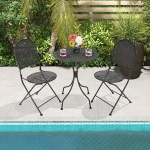 SlickBlue 3 Pieces Patio Bistro Set Outdoor Conversation Furniture Table and Folding Chair