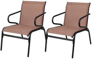 SlickBlue Modern Patio Chairs Set of 2 with Breathable Fabric for Porch-Coffee