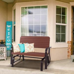SlickBlue 2-Seat Porch Glider with HDPE Back Seat and Steel Frame-Brown