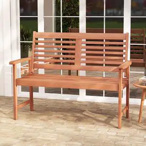 SlickBlue Patio Solid Wood Loveseat Outdoor 2-Seat Bench with Inclined Backrest and Slatted Seat