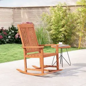 SlickBlue Outdoor Rocking Chair Solid Wood High Back Rocker with Slatted Seat