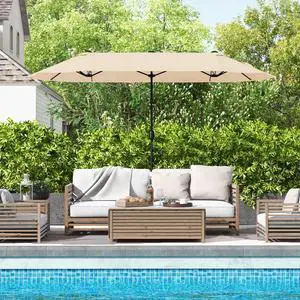 SlickBlue 13 Feet Double-Sided Patio Twin Table Umbrella with Crank Handle-Beige