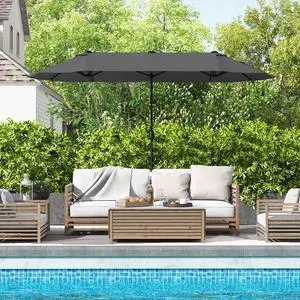 SlickBlue 13 Feet Double-Sided Patio Twin Table Umbrella with Crank Handle-Grey
