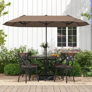 SlickBlue 13FT Double-sided Patio Twin Table Umbrella with Crank Handle-Tan