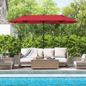 SlickBlue 13 Feet Double-Sided Patio Twin Table Umbrella with Crank Handle-Wine