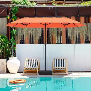 SlickBlue 13 Feet Double-Sided Patio Twin Table Umbrella with Crank Handle-Orange