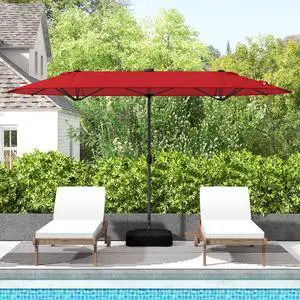 SlickBlue 13FT Double-sided Patio Umbrella with Solar Lights for Garden Pool Backyard-Red