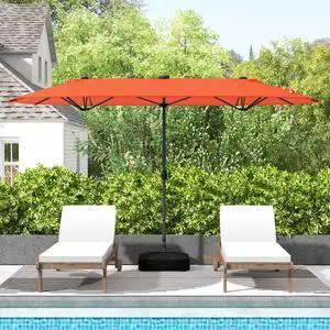 SlickBlue 13FT Double-sided Patio Umbrella with Solar Lights for Garden Pool Backyard-Orange