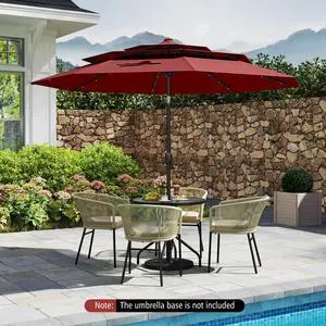 SlickBlue 10 Feet Solar Patio Umbrella with 32 LED Lights 3-Tier Vented Top-Wine
