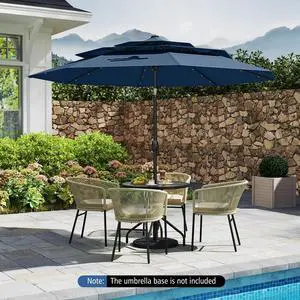 SlickBlue 10 Feet Solar Patio Umbrella with 32 LED Lights 3-Tier Vented Top-Navy
