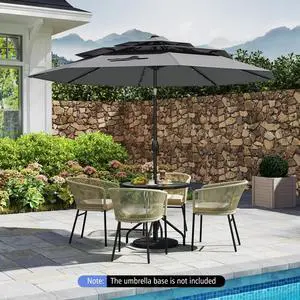 SlickBlue 10 Feet Solar Patio Umbrella with 32 LED Lights 3-Tier Vented Top-Grey