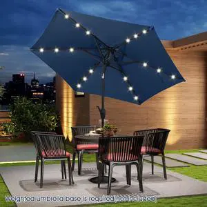 SlickBlue 7.5 Feet Solar Powered Patio Umbrella with LED Lights and Crank Handle-Navy