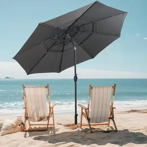SlickBlue 10 ft 3-tier Vented Patio Umbrella with Push Button Tilt-Grey