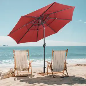 SlickBlue 10 ft 3-tier Vented Patio Umbrella with Push Button Tilt-Red