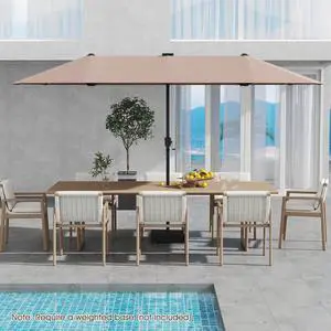 SlickBlue 13 FT Large Patio Umbrella with LED Solar Lights and Crank Handle-Coffee