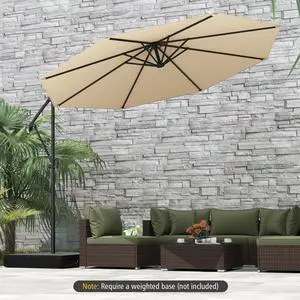SlickBlue 10 Feet Offset Hanging Umbrella with Base and Infinite Tilt-Beige