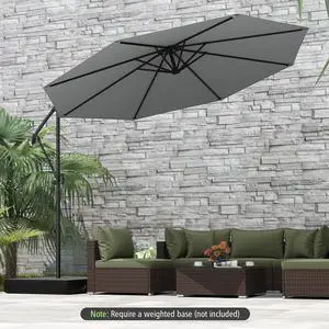SlickBlue 10 Feet Offset Hanging Umbrella with Base and Infinite Tilt-Grey